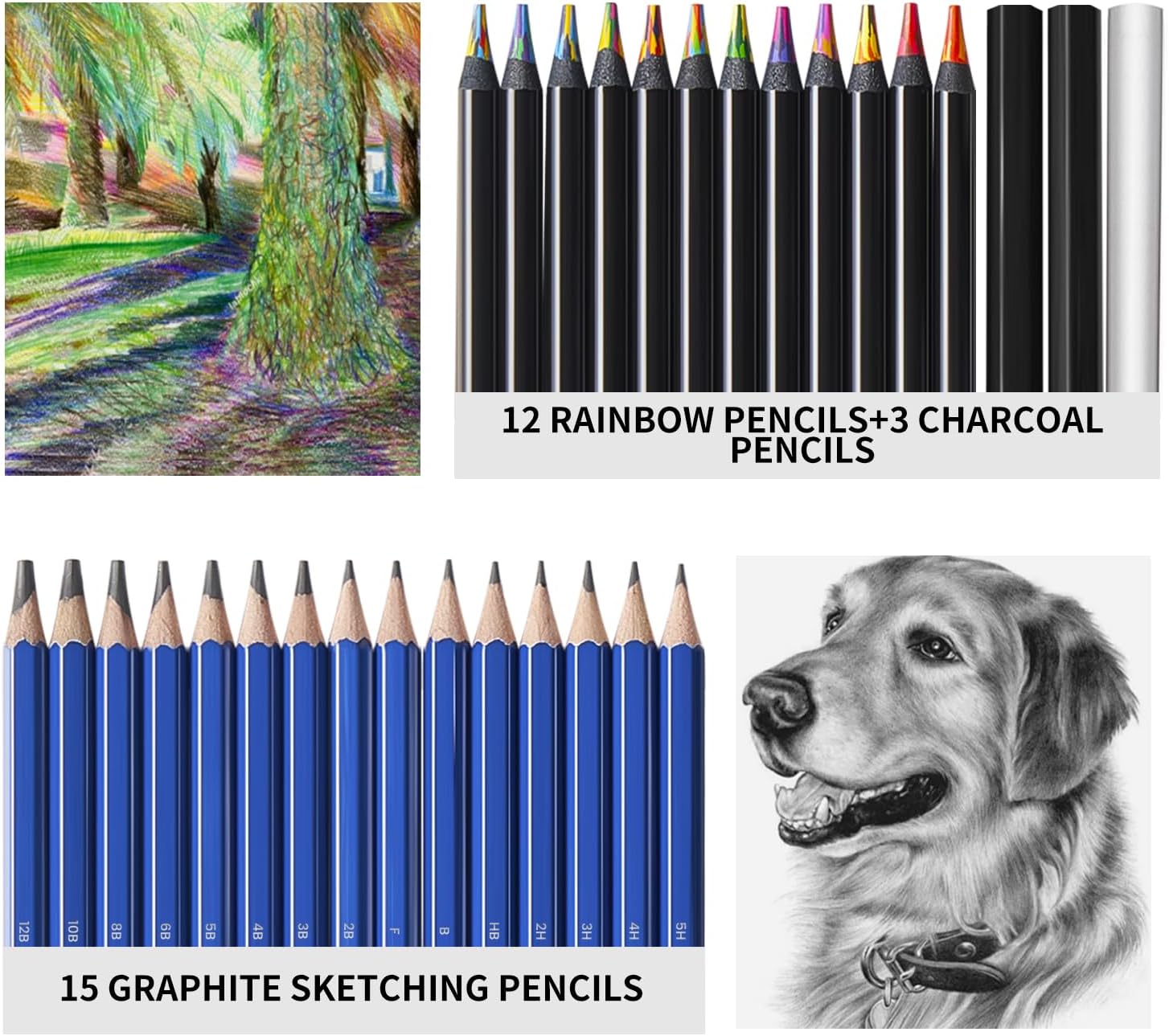 PRINA 81 Drawing Set Sketching Kit, Pro Sketch Pencils Art Supplies with Rainbow, Colored, Graphite, Watercolor, Metallic, Charcoal Pencil, Sketchbook, Coloring Book, Gift Case for Artists Adults Kids - Image 4