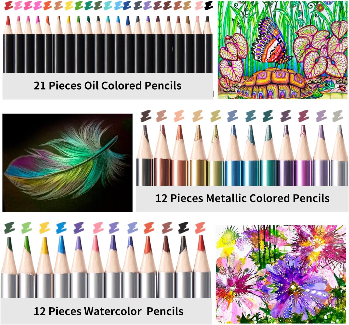 PRINA 81 Drawing Set Sketching Kit, Pro Sketch Pencils Art Supplies with Rainbow, Colored, Graphite, Watercolor, Metallic, Charcoal Pencil, Sketchbook, Coloring Book, Gift Case for Artists Adults Kids - Image 5